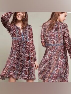 Anthropologie Floreat Abia Velvet Burnout Peasant Dress